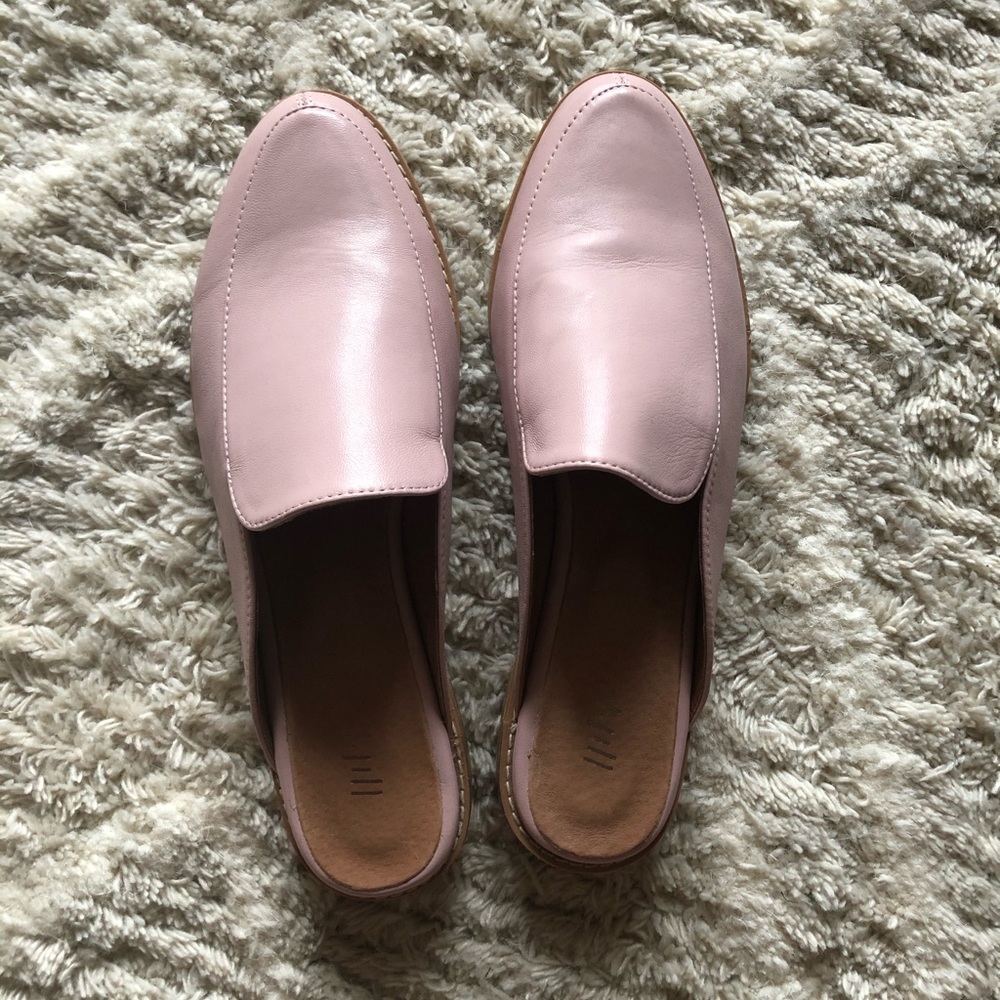 Pink leather mules